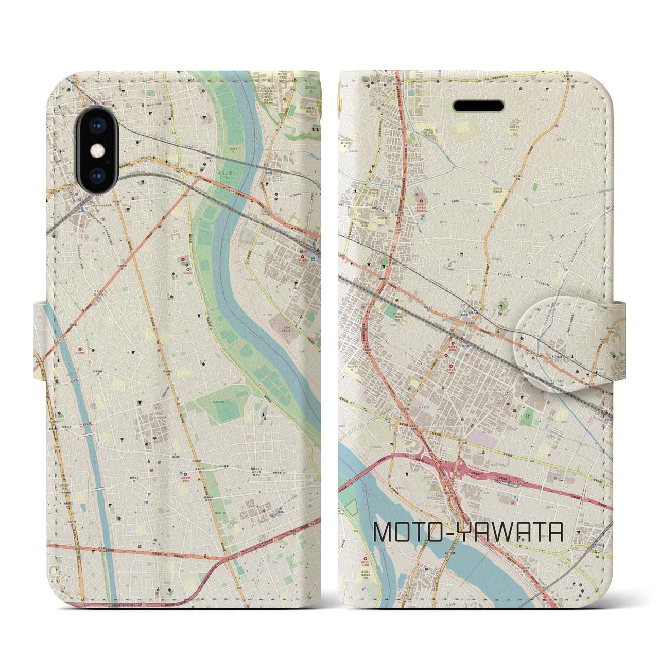 【本八幡(千葉県)】地図柄iPhoneケース(手帳タイプ)ナチュラル・iPhone XS / X 用