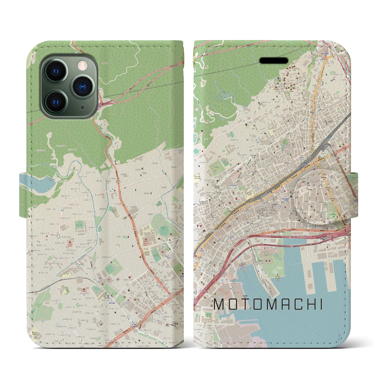 【元町(兵庫県)】地図柄iPhoneケース(手帳タイプ)ナチュラル・iPhone 11 Pro 用