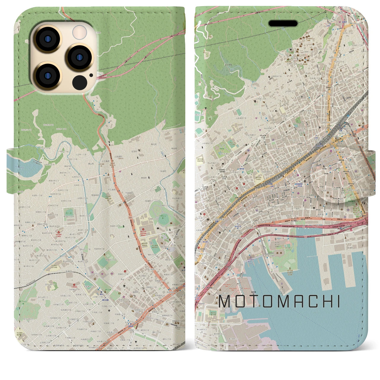 【元町(兵庫県)】地図柄iPhoneケース(手帳タイプ)ナチュラル・iPhone 12 Pro Max 用