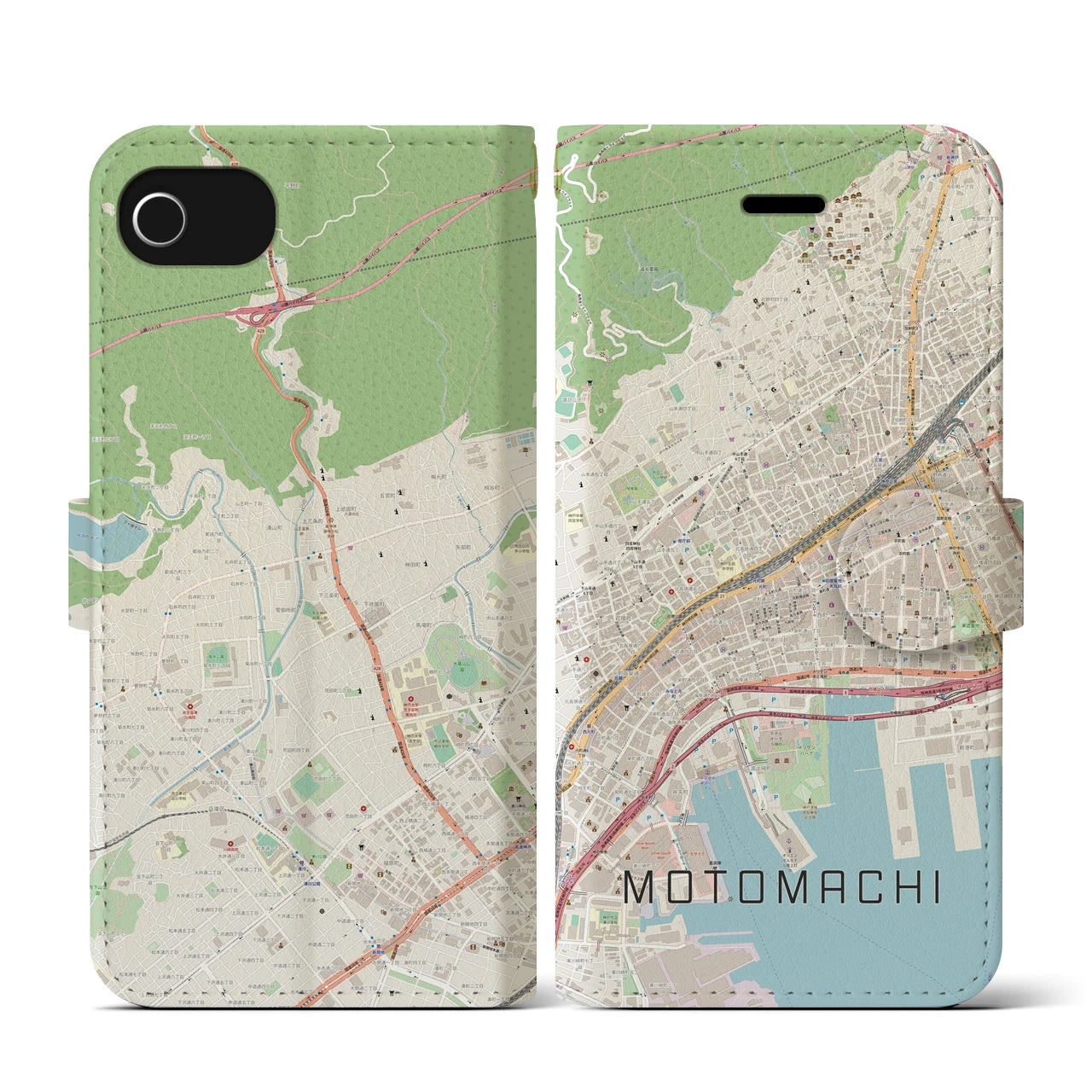 【元町(兵庫県)】地図柄iPhoneケース(手帳タイプ)ナチュラル・iPhone SE(第3 / 第2世代) / 8 / 7 / 6s / 6 用