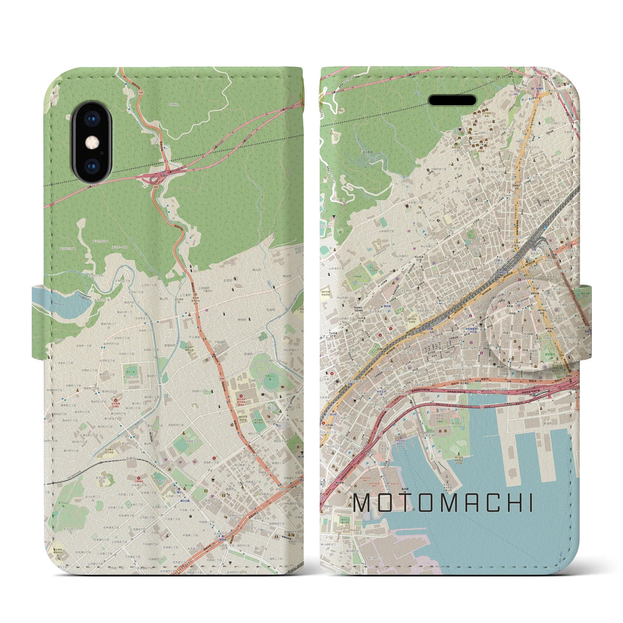【元町(兵庫県)】地図柄iPhoneケース(手帳タイプ)ナチュラル・iPhone XS / X 用