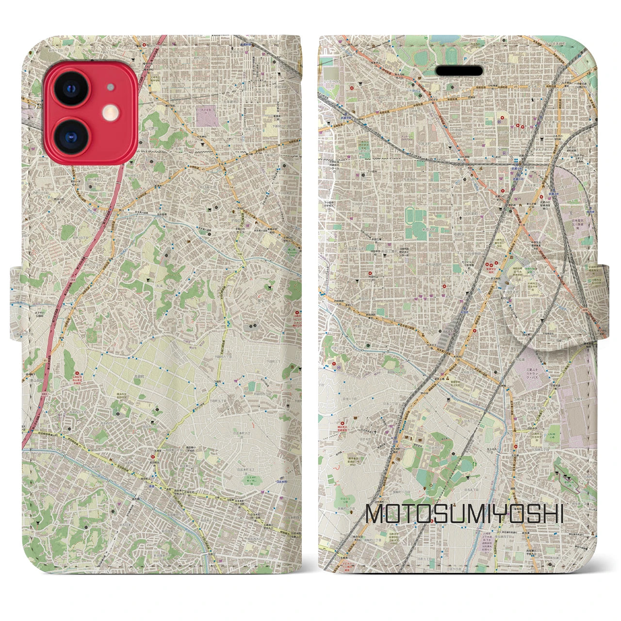 【元住吉(神奈川県)】地図柄iPhoneケース(手帳タイプ)ナチュラル・iPhone 11 用