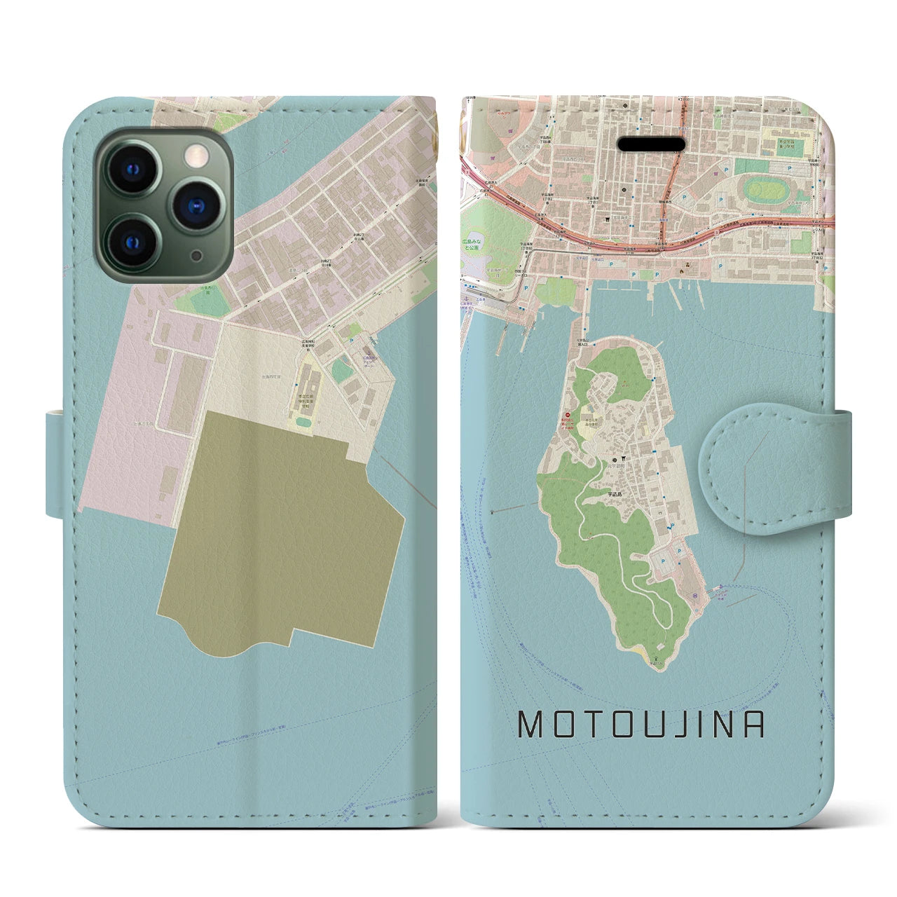【元宇品(広島県)】地図柄iPhoneケース(手帳タイプ)ナチュラル・iPhone 11 Pro 用