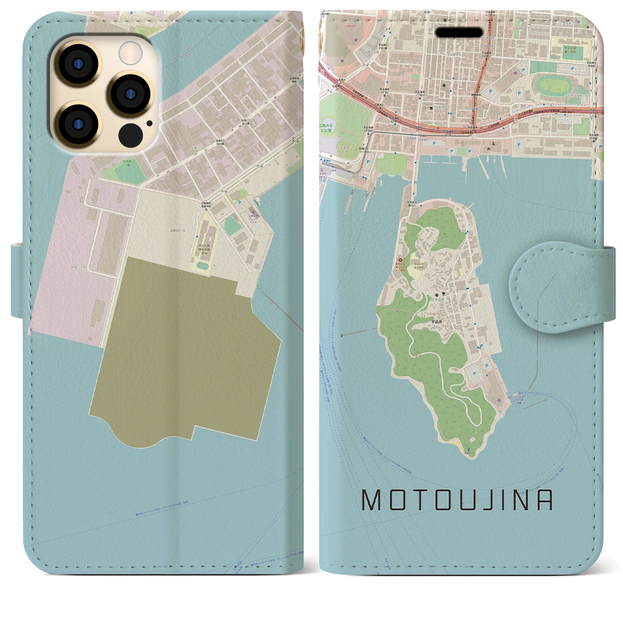 【元宇品(広島県)】地図柄iPhoneケース(手帳タイプ)ナチュラル・iPhone 12 Pro Max 用
