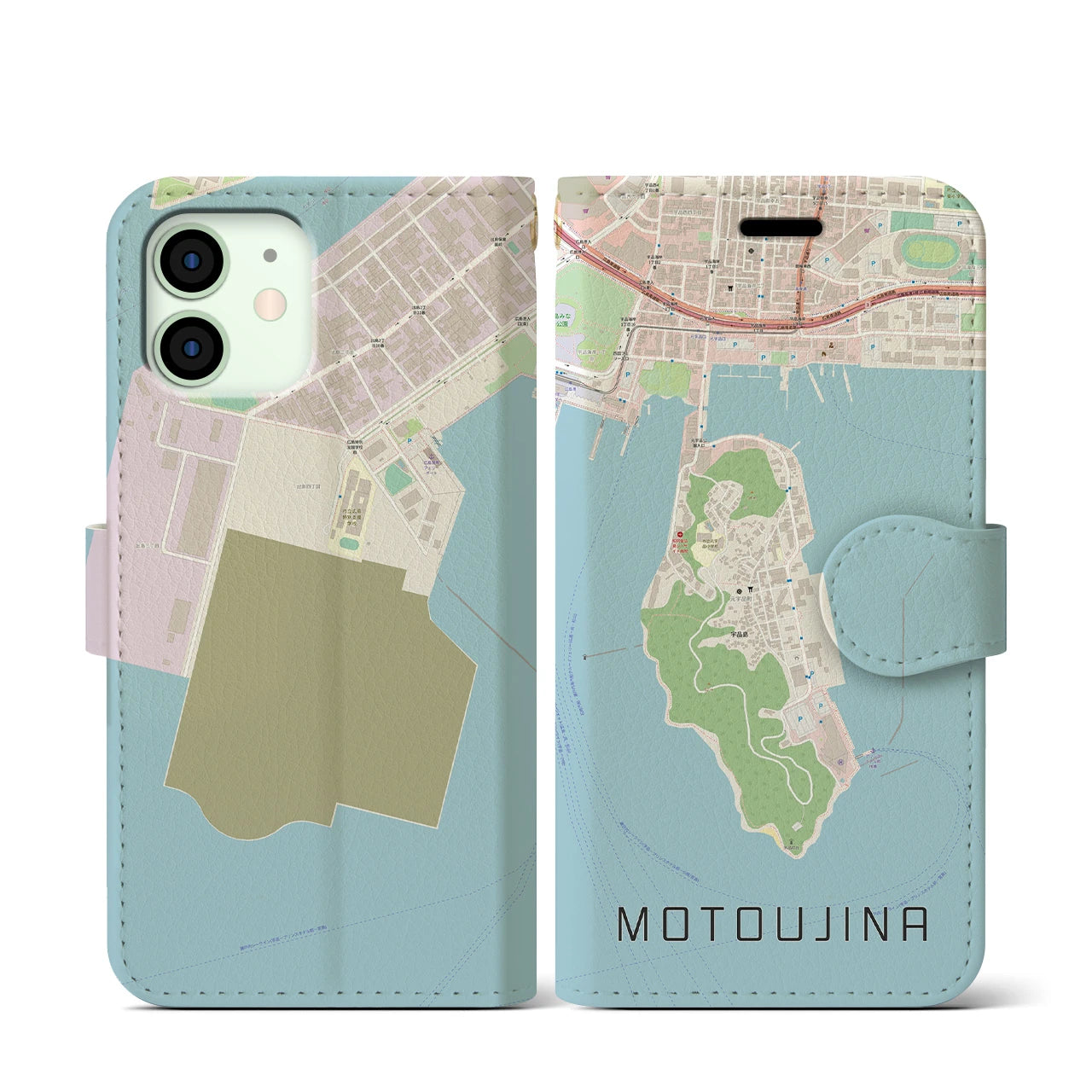 【元宇品(広島県)】地図柄iPhoneケース(手帳タイプ)ナチュラル・iPhone 12 mini 用