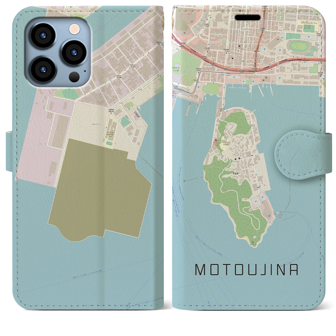 【元宇品(広島県)】地図柄iPhoneケース(手帳タイプ)ナチュラル・iPhone 13 Pro Max 用