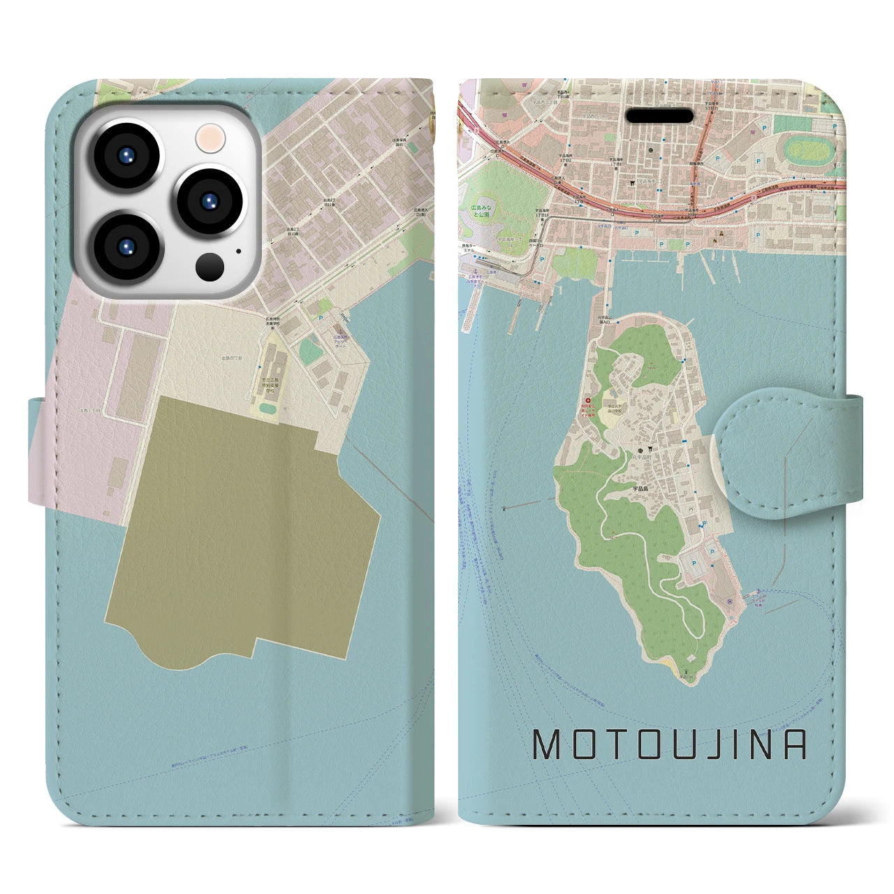 【元宇品(広島県)】地図柄iPhoneケース(手帳タイプ)ナチュラル・iPhone 13 Pro 用