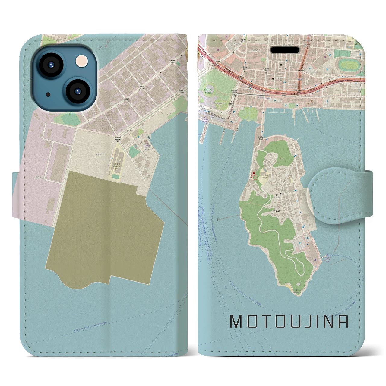 【元宇品(広島県)】地図柄iPhoneケース(手帳タイプ)ナチュラル・iPhone 13 用