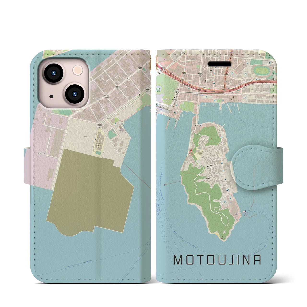 【元宇品(広島県)】地図柄iPhoneケース(手帳タイプ)ナチュラル・iPhone 13 mini 用