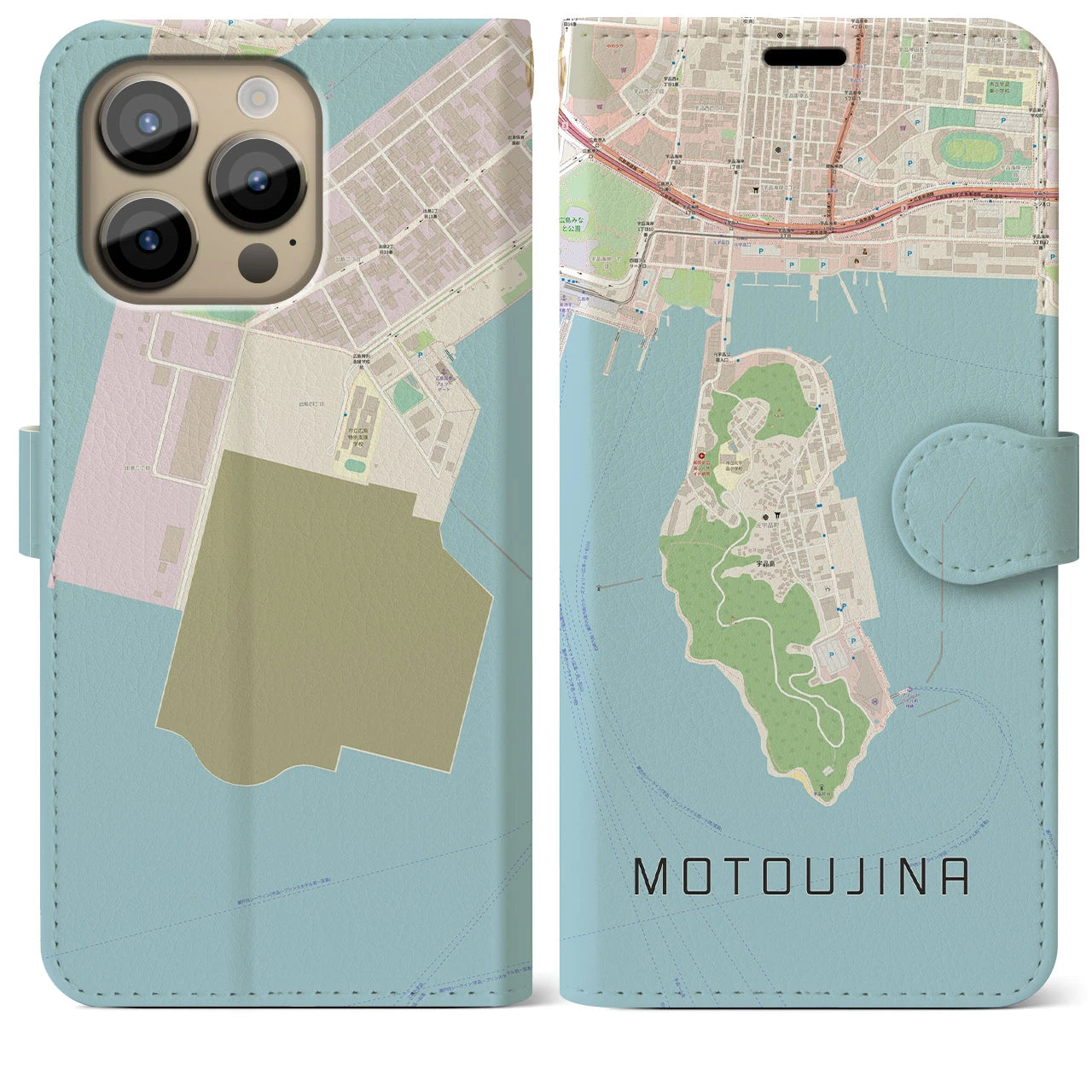【元宇品(広島県)】地図柄iPhoneケース(手帳タイプ)ナチュラル・iPhone 14 Pro Max 用