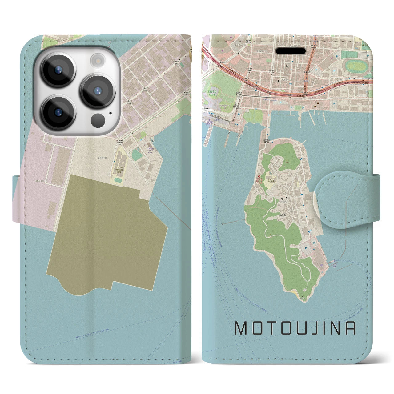 【元宇品(広島県)】地図柄iPhoneケース(手帳タイプ)ナチュラル・iPhone 14 Pro 用