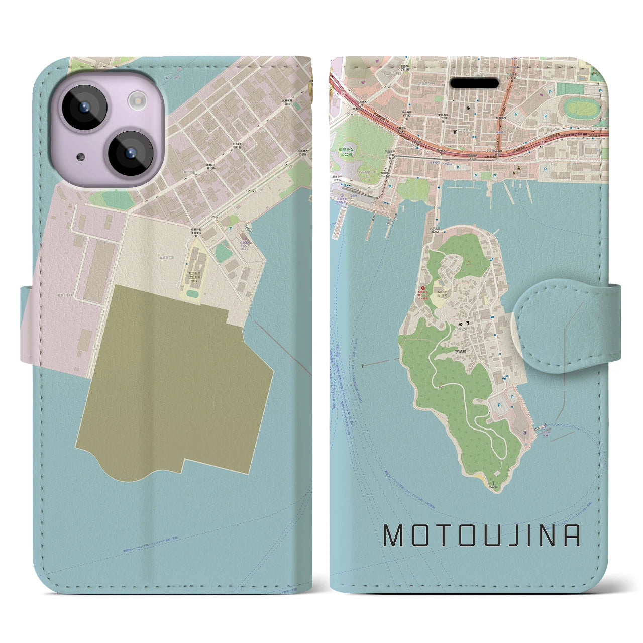 【元宇品(広島県)】地図柄iPhoneケース(手帳タイプ)ナチュラル・iPhone 14 用