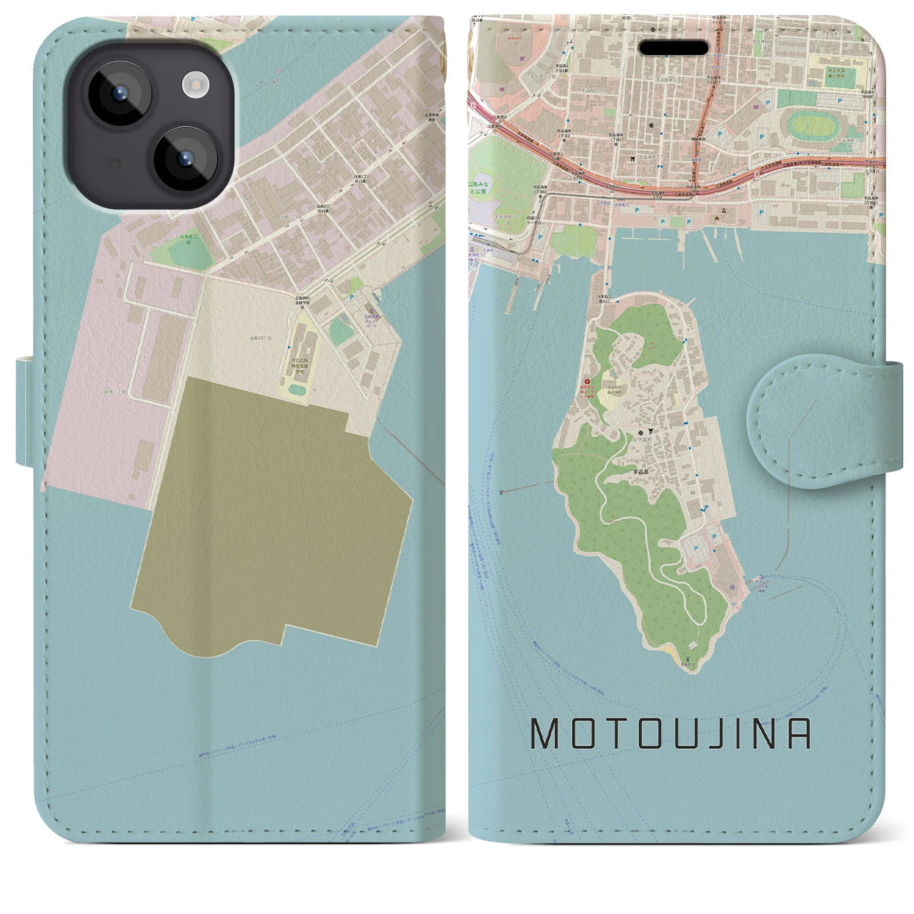 【元宇品(広島県)】地図柄iPhoneケース(手帳タイプ)ナチュラル・iPhone 14 Plus 用
