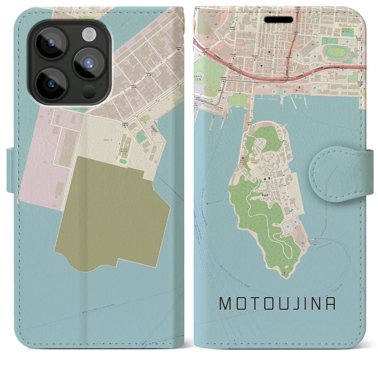 【元宇品(広島県)】地図柄iPhoneケース(手帳タイプ)ナチュラル・iPhone 15 Pro Max 用