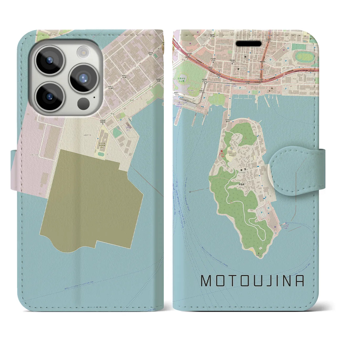 【元宇品(広島県)】地図柄iPhoneケース(手帳タイプ)ナチュラル・iPhone 15 Pro 用