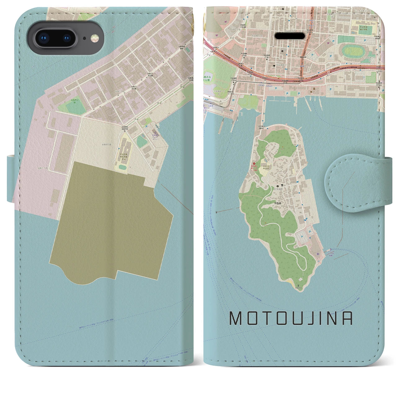 【元宇品(広島県)】地図柄iPhoneケース(手帳タイプ)ナチュラル・iPhone 8Plus /7Plus / 6sPlus / 6Plus 用