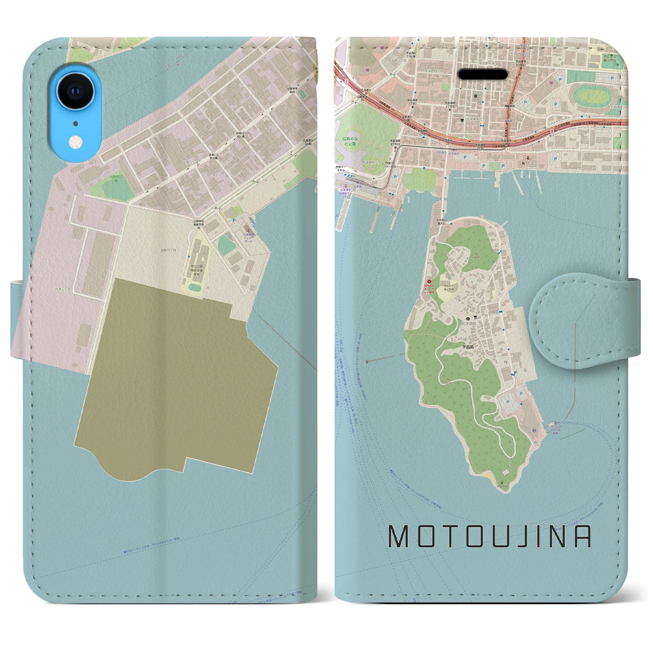 【元宇品(広島県)】地図柄iPhoneケース(手帳タイプ)ナチュラル・iPhone XR 用