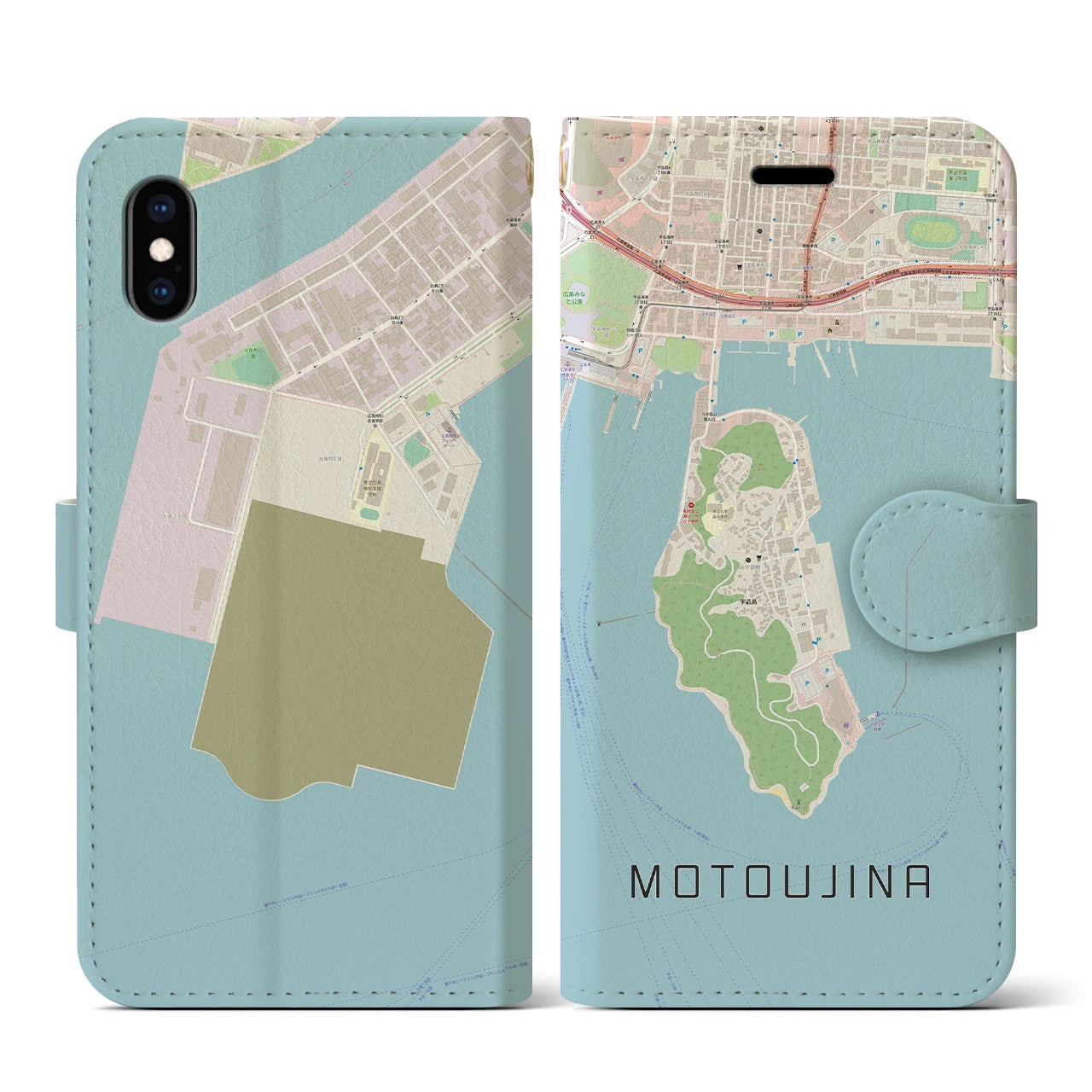 【元宇品(広島県)】地図柄iPhoneケース(手帳タイプ)ナチュラル・iPhone XS / X 用