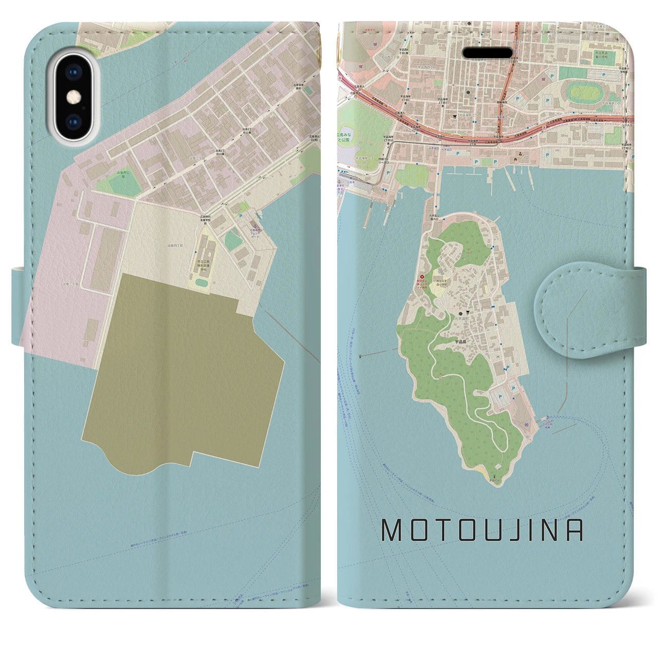 【元宇品(広島県)】地図柄iPhoneケース(手帳タイプ)ナチュラル・iPhone XS Max 用
