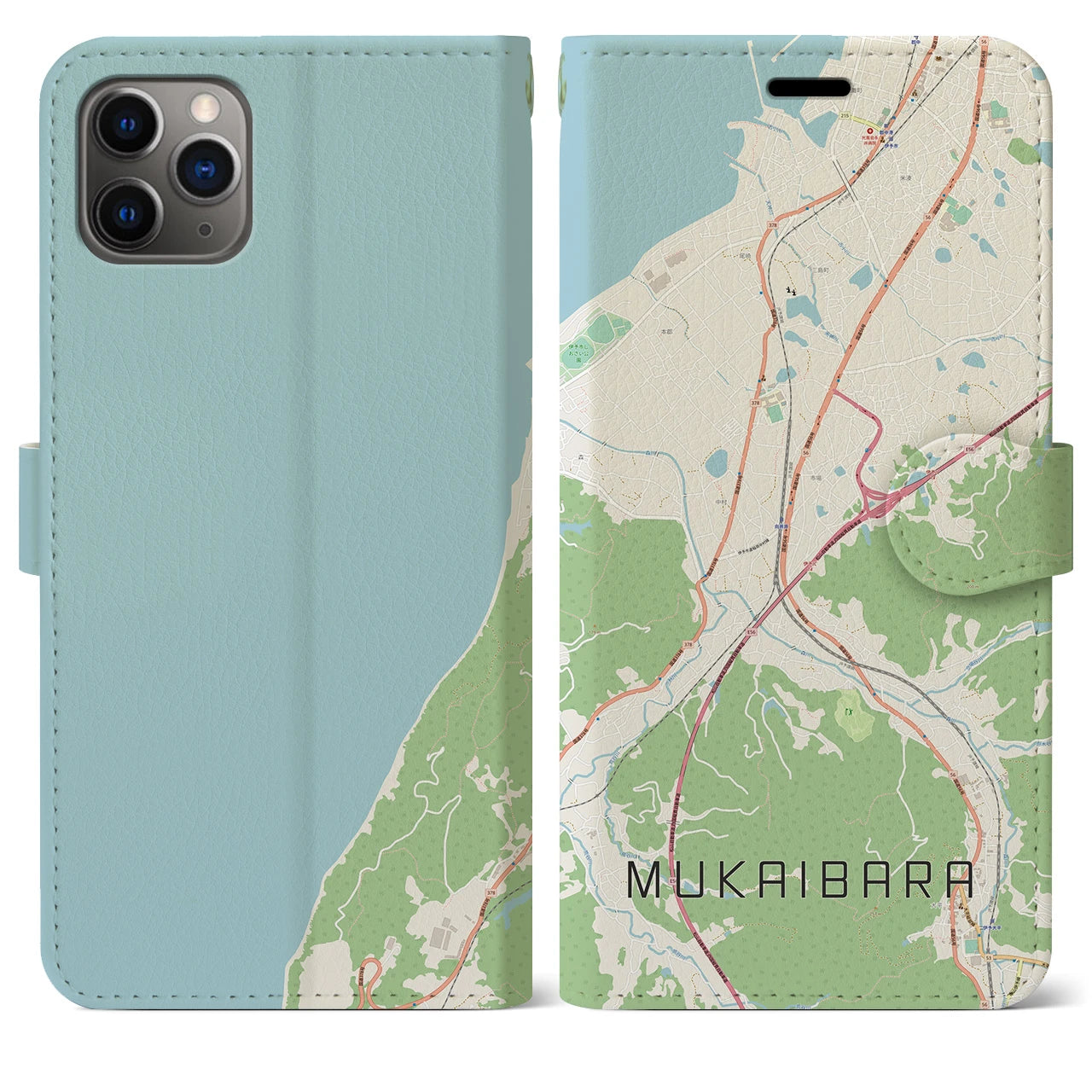 【向井原(愛媛県)】地図柄iPhoneケース(手帳タイプ)ナチュラル・iPhone 11 Pro Max 用
