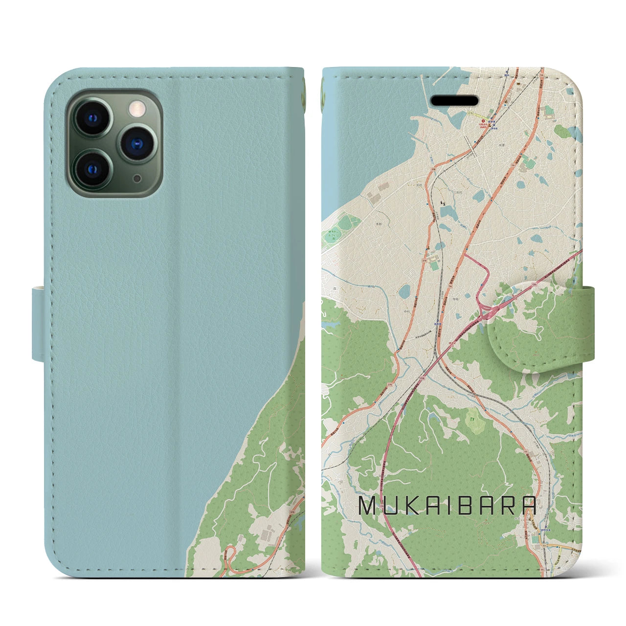 【向井原(愛媛県)】地図柄iPhoneケース(手帳タイプ)ナチュラル・iPhone 11 Pro 用