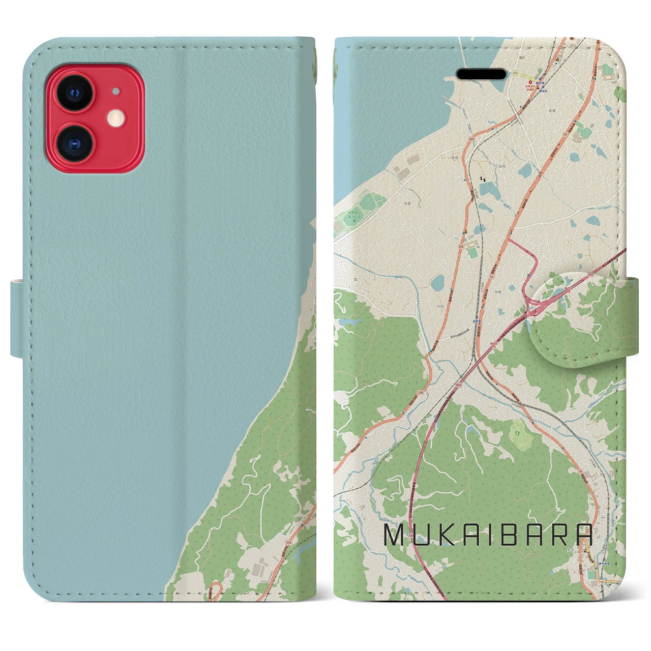 【向井原(愛媛県)】地図柄iPhoneケース(手帳タイプ)ナチュラル・iPhone 11 用