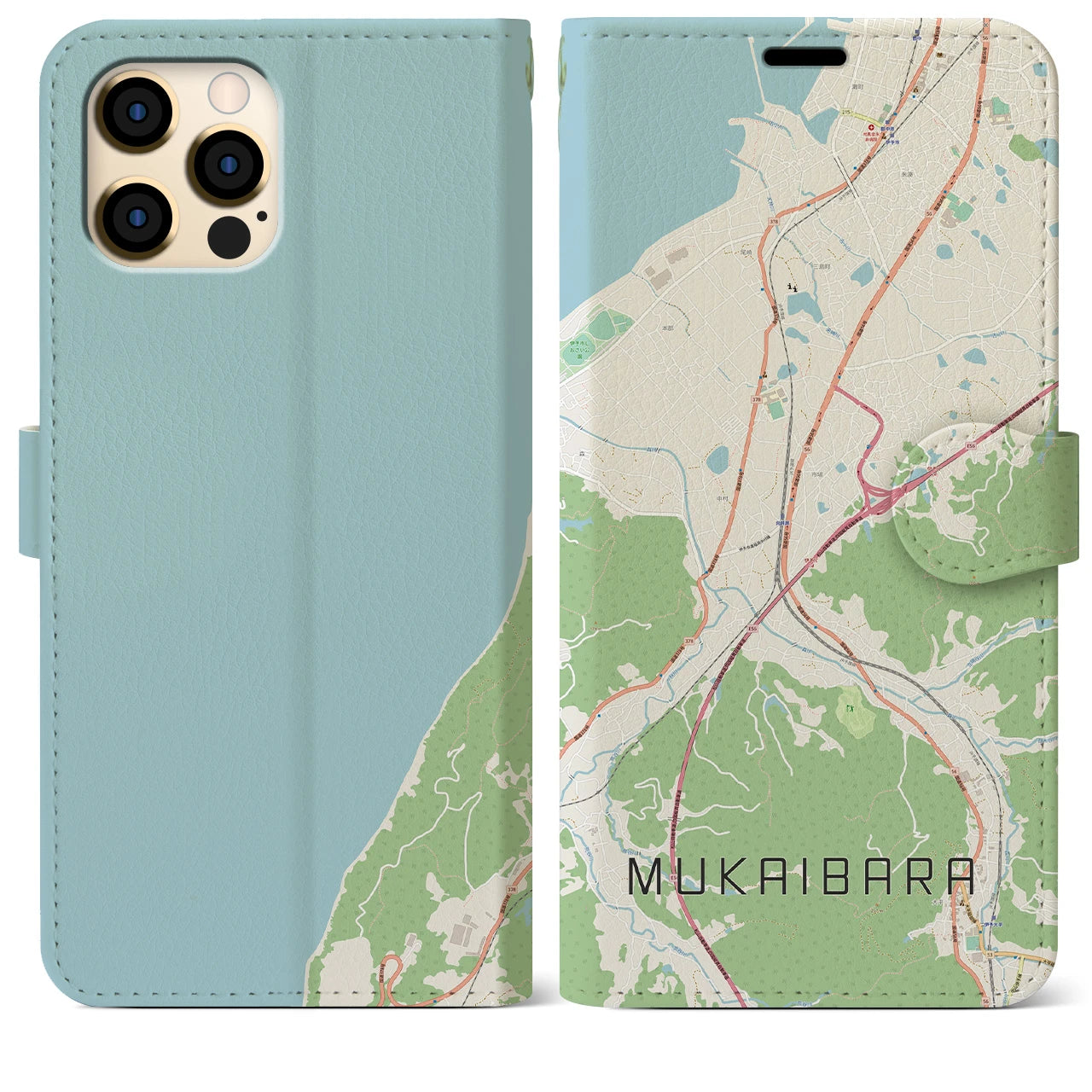 【向井原(愛媛県)】地図柄iPhoneケース(手帳タイプ)ナチュラル・iPhone 12 Pro Max 用