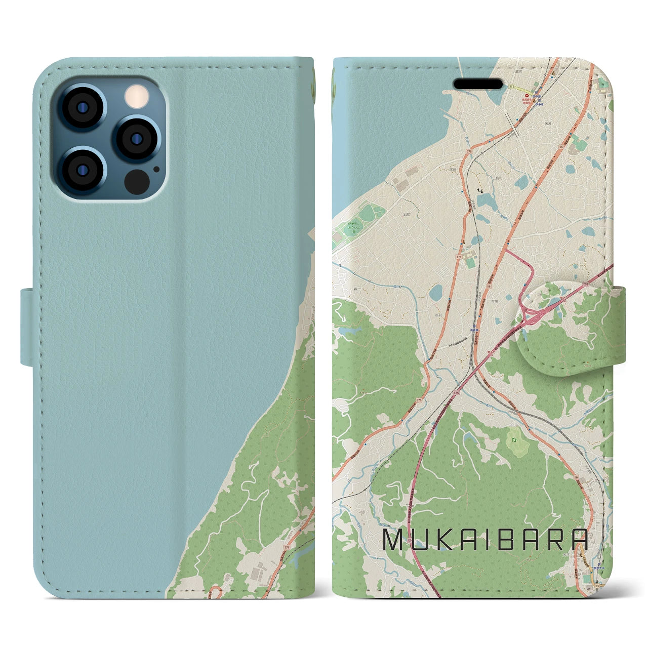 【向井原(愛媛県)】地図柄iPhoneケース(手帳タイプ)ナチュラル・iPhone 12 / 12 Pro 用