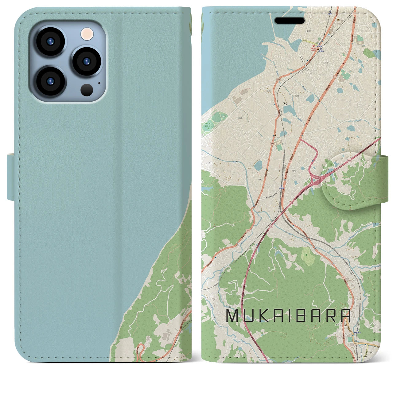 【向井原(愛媛県)】地図柄iPhoneケース(手帳タイプ)ナチュラル・iPhone 13 Pro Max 用