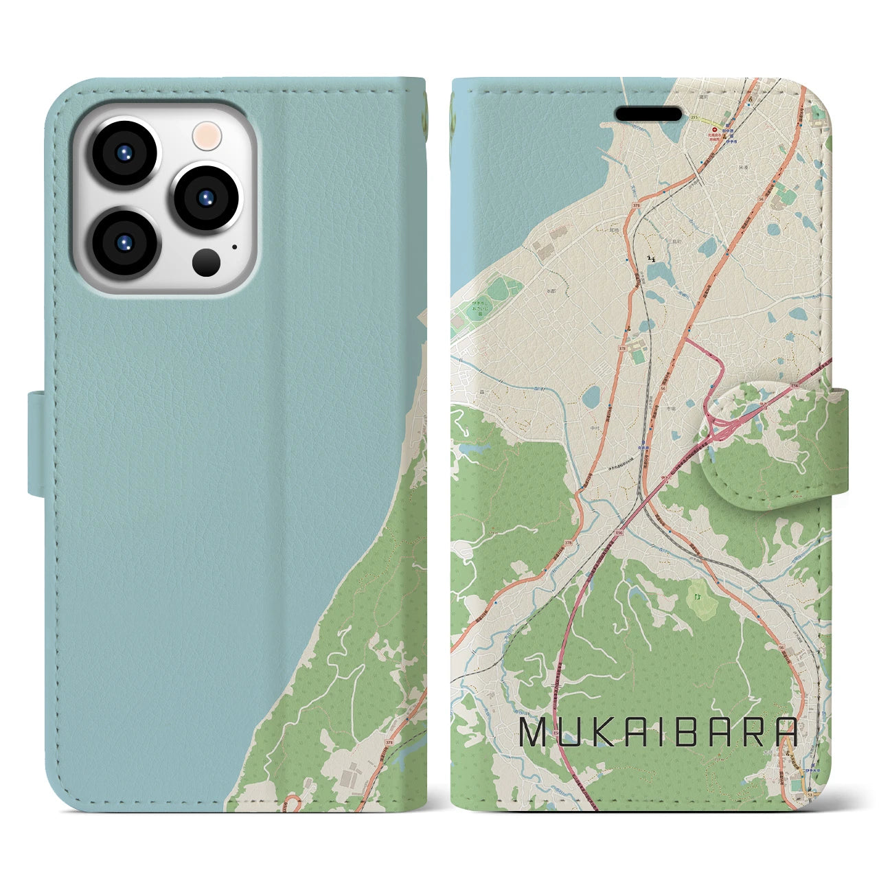 【向井原(愛媛県)】地図柄iPhoneケース(手帳タイプ)ナチュラル・iPhone 13 Pro 用