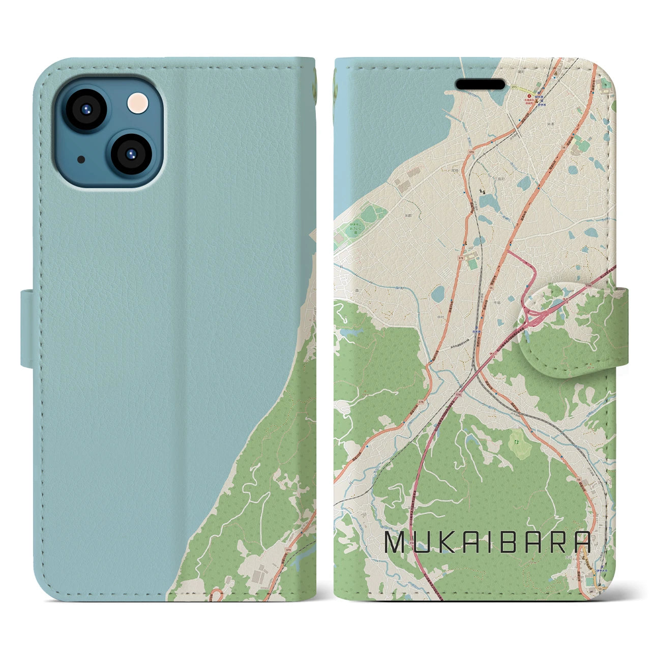 【向井原(愛媛県)】地図柄iPhoneケース(手帳タイプ)ナチュラル・iPhone 13 用