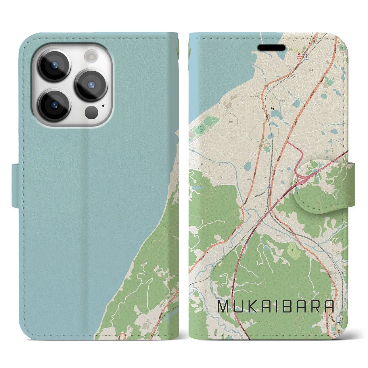 【向井原(愛媛県)】地図柄iPhoneケース(手帳タイプ)ナチュラル・iPhone 14 Pro 用