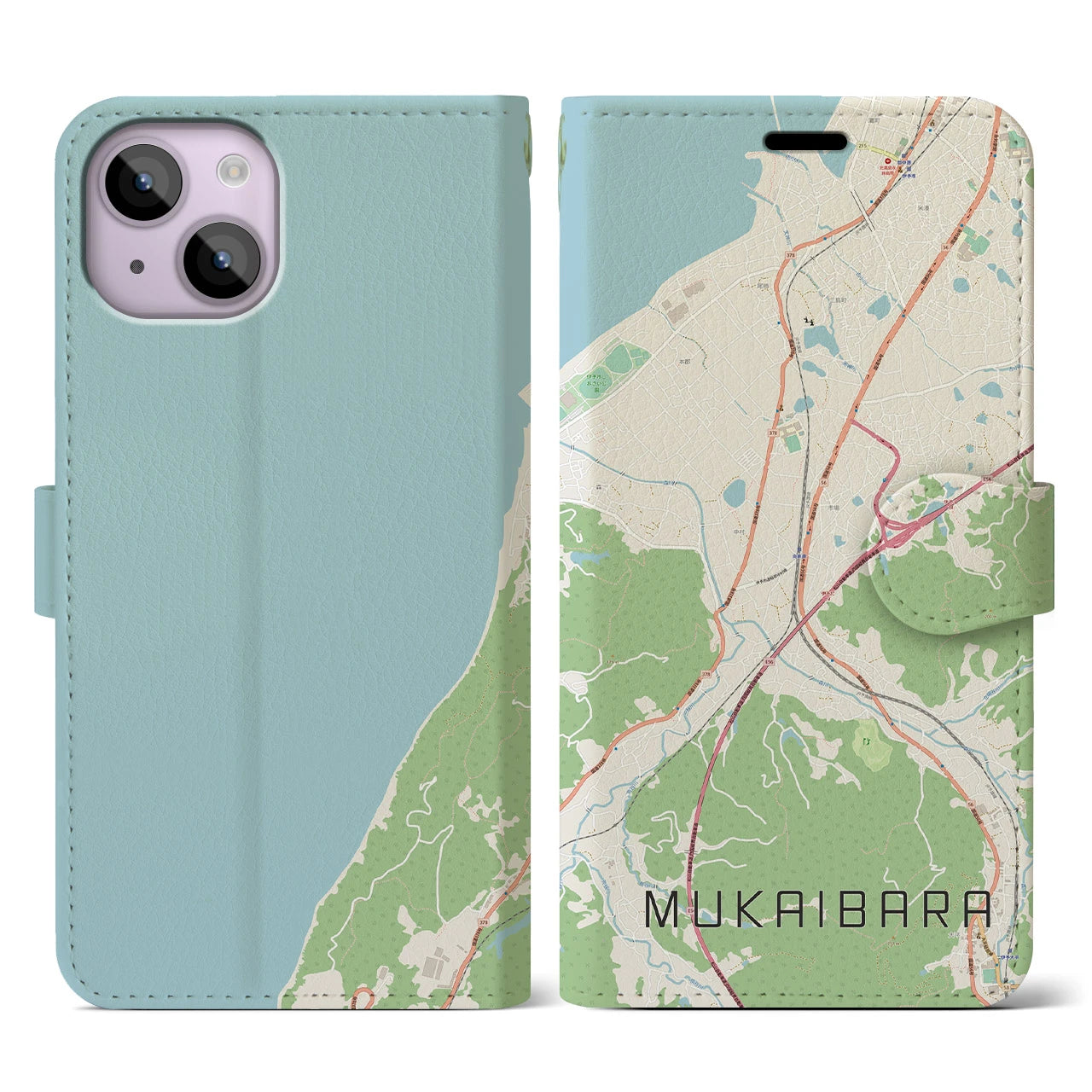 【向井原(愛媛県)】地図柄iPhoneケース(手帳タイプ)ナチュラル・iPhone 14 用