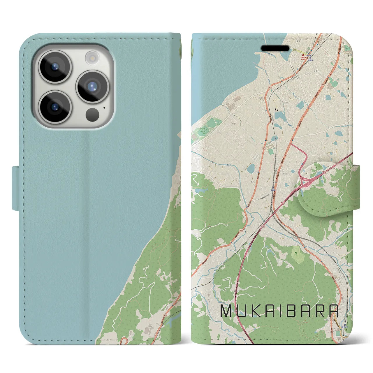 【向井原(愛媛県)】地図柄iPhoneケース(手帳タイプ)ナチュラル・iPhone 15 Pro 用