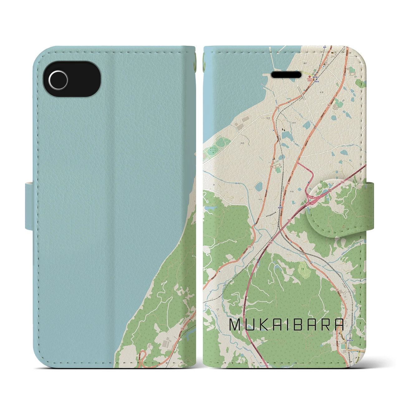 【向井原(愛媛県)】地図柄iPhoneケース(手帳タイプ)ナチュラル・iPhone SE(第3 / 第2世代) / 8 / 7 / 6s / 6 用