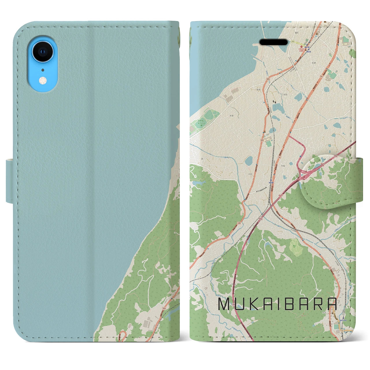【向井原(愛媛県)】地図柄iPhoneケース(手帳タイプ)ナチュラル・iPhone XR 用