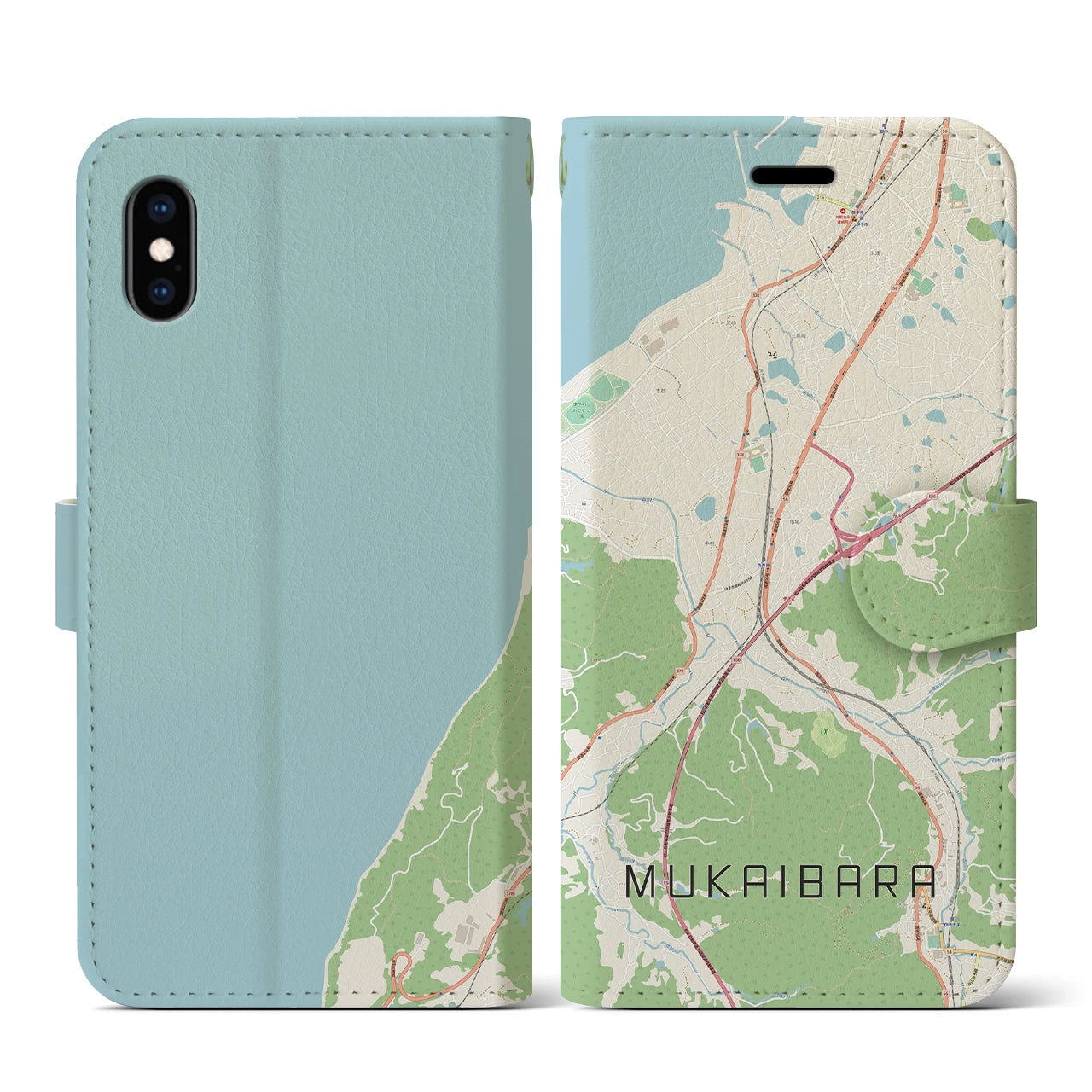 【向井原(愛媛県)】地図柄iPhoneケース(手帳タイプ)ナチュラル・iPhone XS / X 用