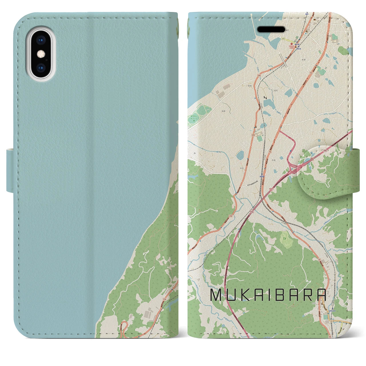 【向井原(愛媛県)】地図柄iPhoneケース(手帳タイプ)ナチュラル・iPhone XS Max 用