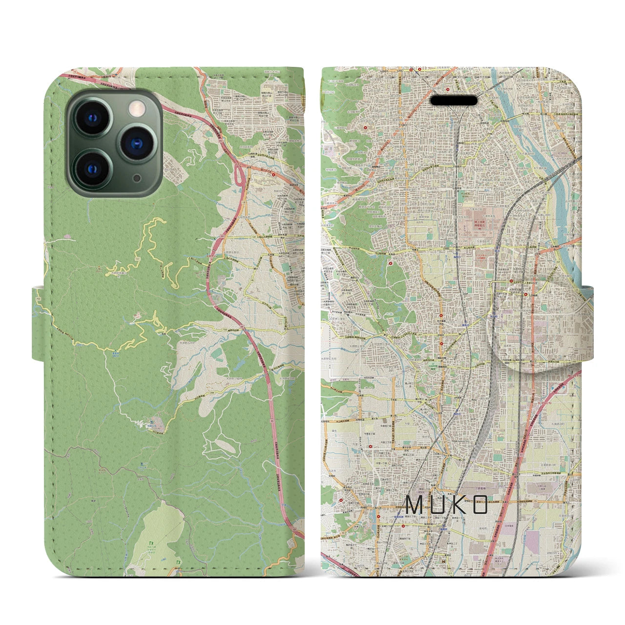 【向日(京都府)】地図柄iPhoneケース(手帳タイプ)ナチュラル・iPhone 11 Pro 用