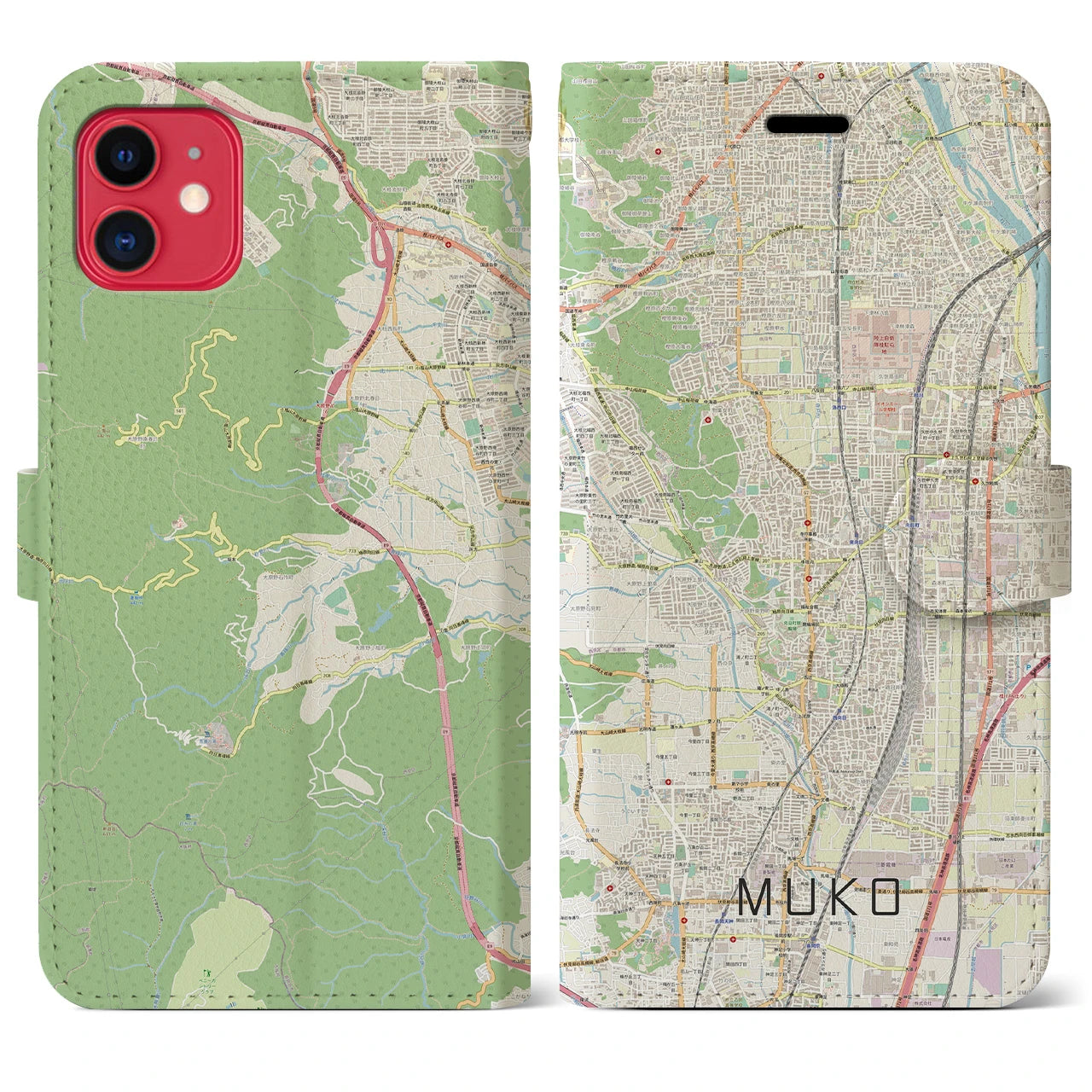 【向日(京都府)】地図柄iPhoneケース(手帳タイプ)ナチュラル・iPhone 11 用