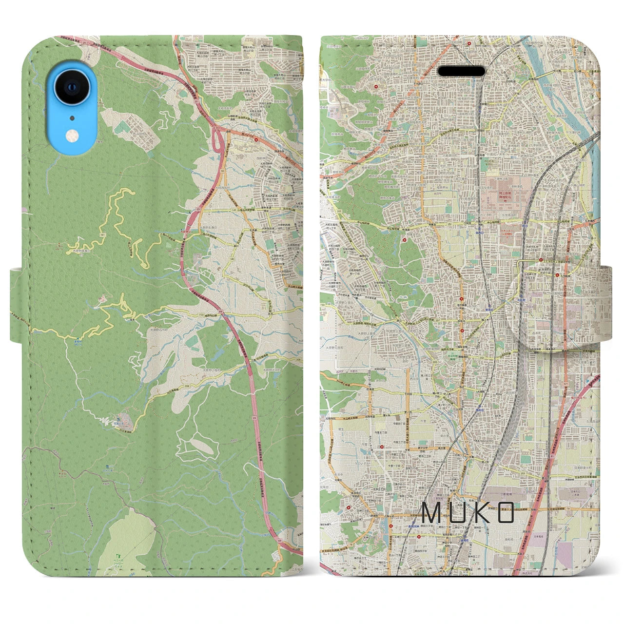 【向日(京都府)】地図柄iPhoneケース(手帳タイプ)ナチュラル・iPhone XR 用