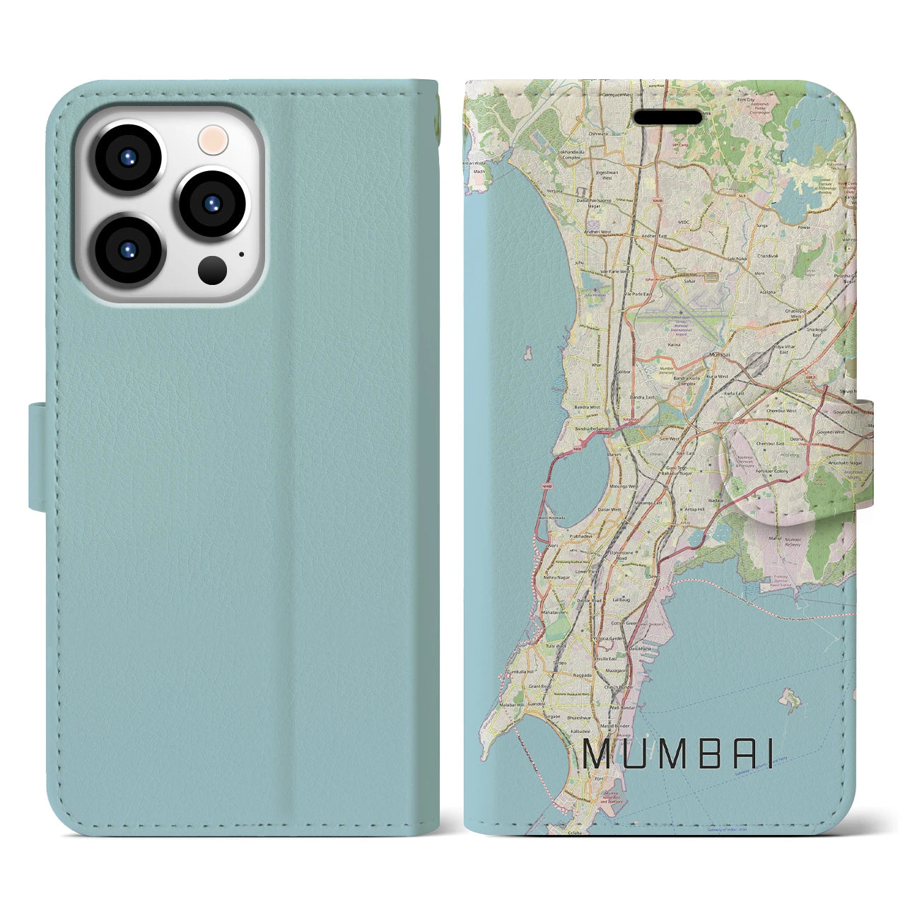 【ムンバイ(インド)】地図柄iPhoneケース(手帳タイプ)ナチュラル・iPhone 13 Pro 用