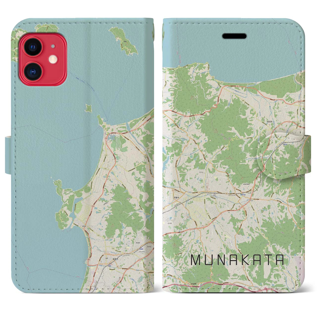 【宗像(福岡県)】地図柄iPhoneケース(手帳タイプ)ナチュラル・iPhone 11 用