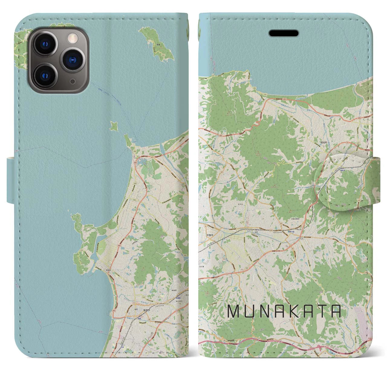 【宗像(福岡県)】地図柄iPhoneケース(手帳タイプ)ナチュラル・iPhone 11 Pro Max 用