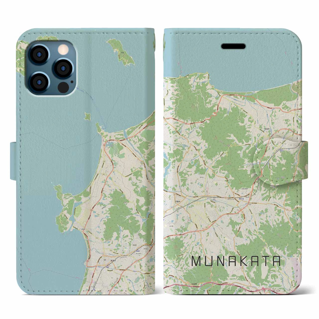 【宗像(福岡県)】地図柄iPhoneケース(手帳タイプ)ナチュラル・iPhone 12 / 12 Pro 用