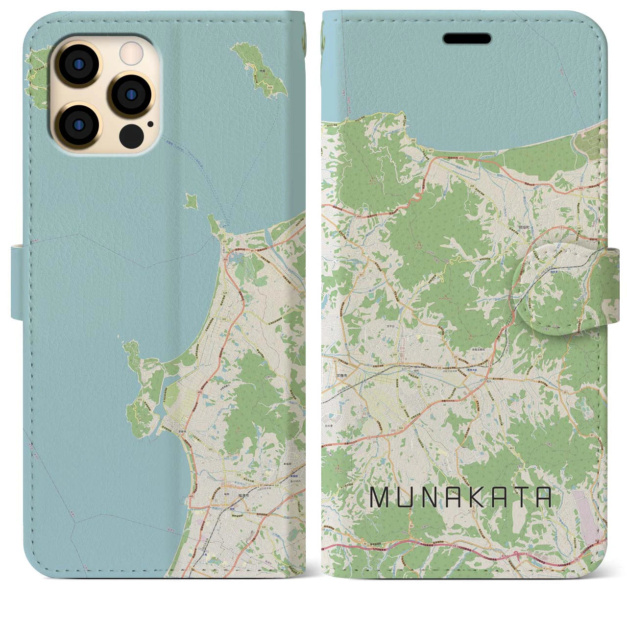 【宗像(福岡県)】地図柄iPhoneケース(手帳タイプ)ナチュラル・iPhone 12 Pro Max 用