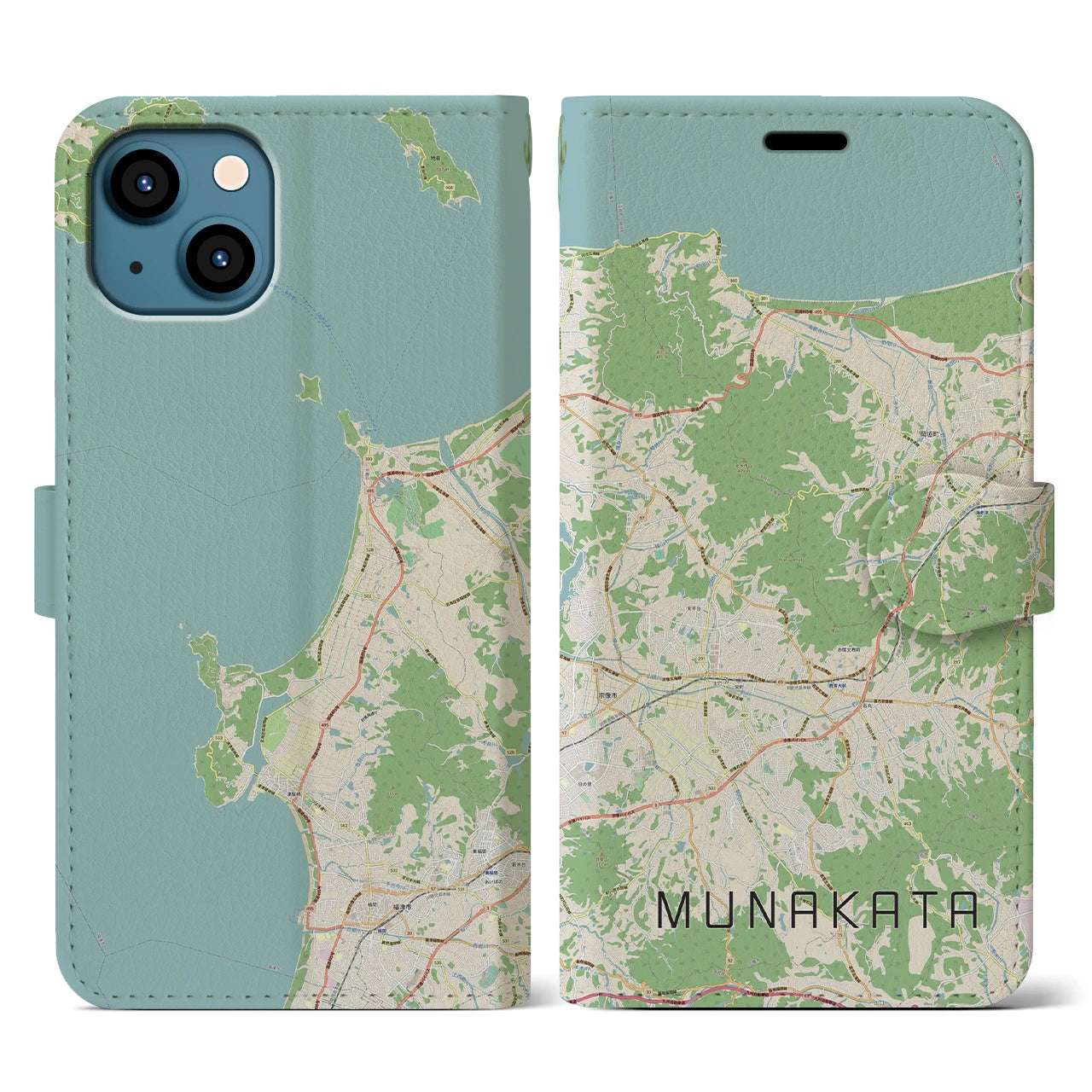 【宗像(福岡県)】地図柄iPhoneケース(手帳タイプ)ナチュラル・iPhone 13 用