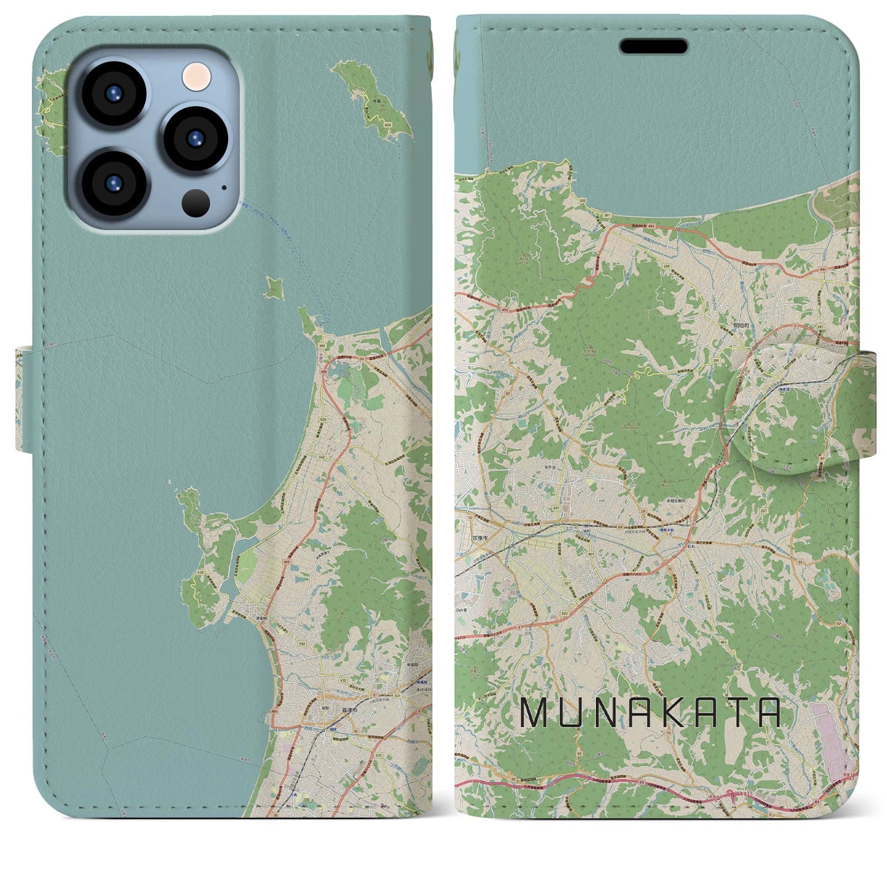 【宗像(福岡県)】地図柄iPhoneケース(手帳タイプ)ナチュラル・iPhone 13 Pro Max 用