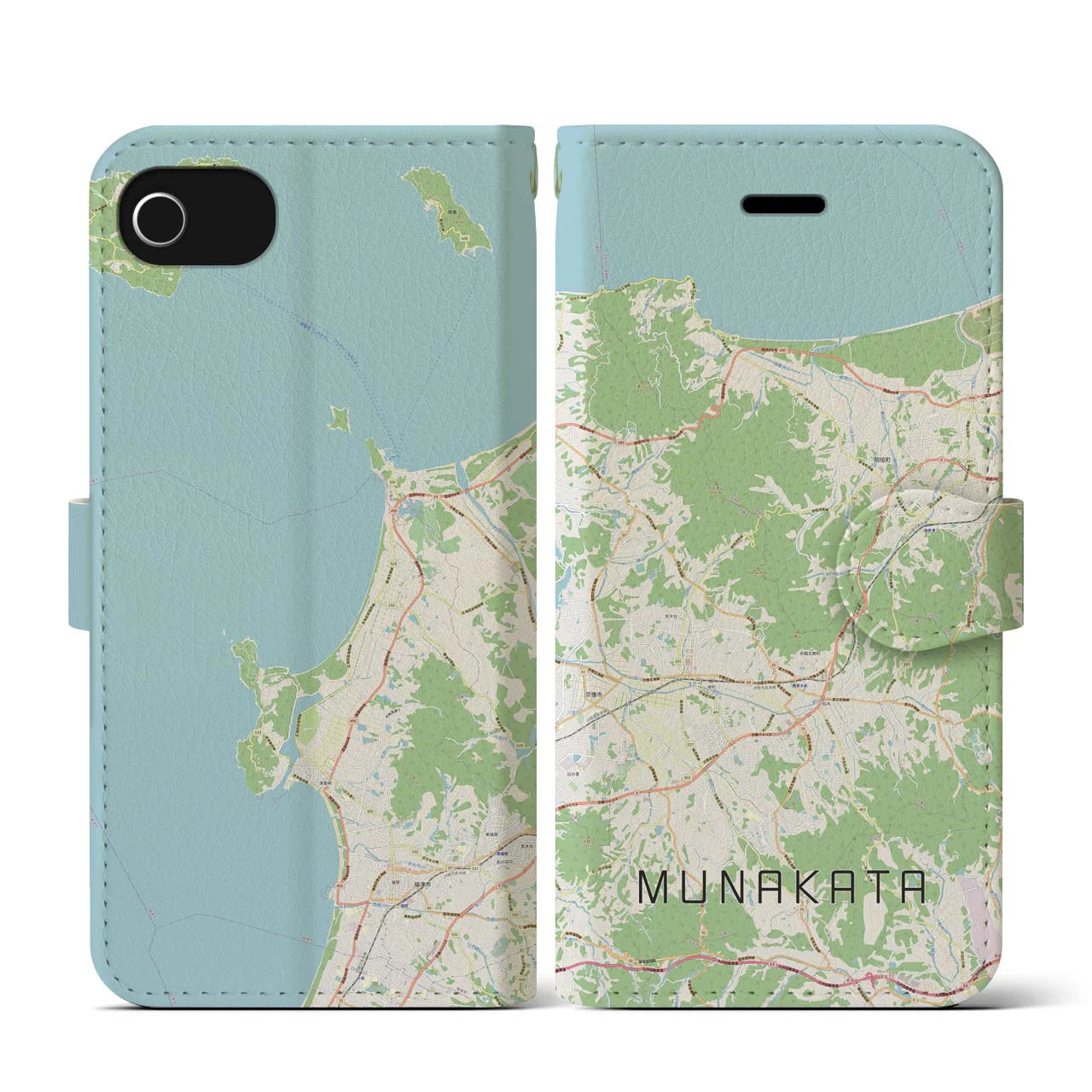 【宗像(福岡県)】地図柄iPhoneケース(手帳タイプ)ナチュラル・iPhone SE(第3 / 第2世代) / 8 / 7 / 6s / 6 用