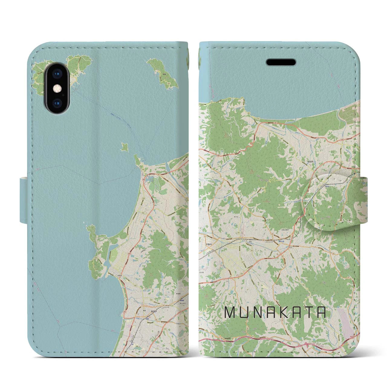 【宗像(福岡県)】地図柄iPhoneケース(手帳タイプ)ナチュラル・iPhone XS / X 用
